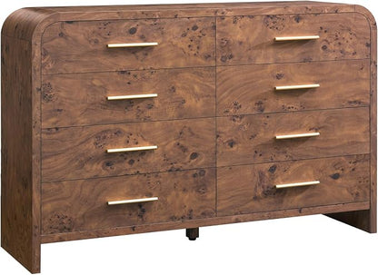 Curved 8 Drawer Dresser for Bedroom, 53.82'' Wide Chest of Drawers, Modern Storage Cabinet for Hallway & Living Room TV Stand, FSC Certified 1.18" Thick Board, 100 lbs Top Weight, Dark Burl