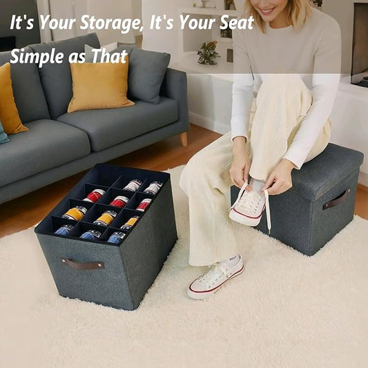 Storage Ottoman Shoe Organizer for Closet - Adjustable Dividers Storage Box for Shoes | Clothes | Toy | Blanket, Foldable Foot Stool Small Bench Shoe Cabinet for Living Room & Bedroom