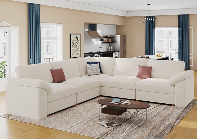 EASE MOOSE Sectional Modular Sofa,Oversized L Shape Sectional Wide Deep seat Sofa,Comfortable White Cloud Modular Sofa