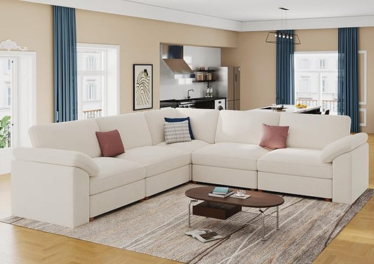 EASE MOOSE Sectional Modular Sofa,Oversized L Shape Sectional Wide Deep seat Sofa,Comfortable White Cloud Modular Sofa