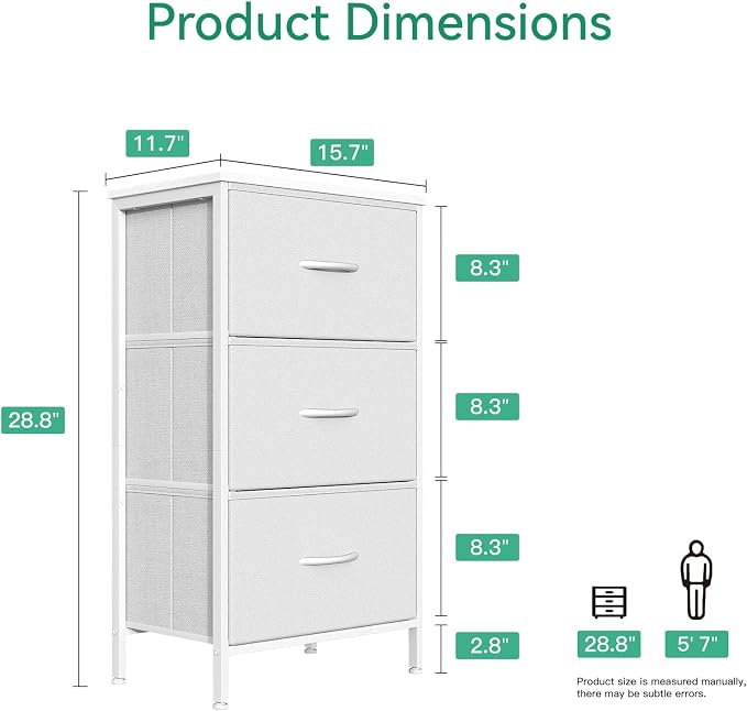 AODK Dresser for Bedroom Nightstand Small Chest of Drawers End Table for Living Room, Closet Dresser with 3 Storage Drawers Organizer Clothes, White