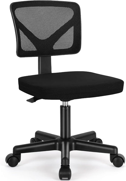 Sweetcrispy Ergonomic Low-Back Mesh Small Office Chair, Rolling Work Swivel Chairs with Wheels, Armless Comfortable Seat Lumbar Support for Home, Bedroom, Study, Student, Adults, New Black