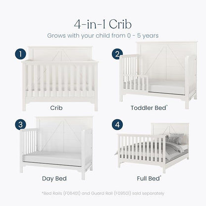 Child Craft Woodland Design 4-in-1 Convertible Baby Crib Nursery Furniture - Baby Bed, Toddler Bed and Full Size Bed, 3 Adjustable Mattress Positions, Real Wood, Baby Safe Finish (Brushed Cotton)