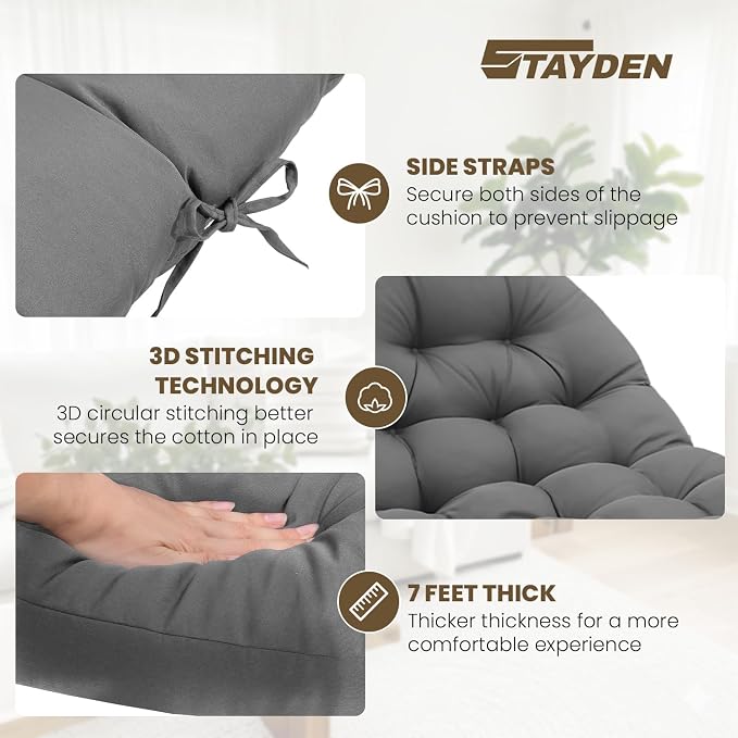 Egg Chair Cushion Replacement Outdoor Hanging Chair Cushion for Patio Furiture Hammock Swing Cushion 47x35x6 Inches (Light Gray)