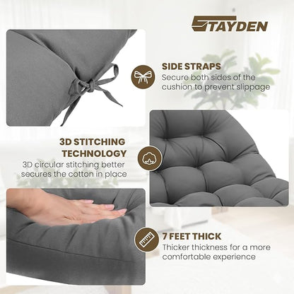 Egg Chair Cushion Replacement Outdoor Hanging Chair Cushion for Patio Furiture Hammock Swing Cushion 47x35x6 Inches (Light Gray)