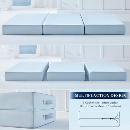 Lazyzizi Cooling Folding Mattress,6 Inch Foldable Mattress with Memory Foam Cold & Breathable Fabric Cover,Trifold Floor Guest Murphy Bed for Camping, RV