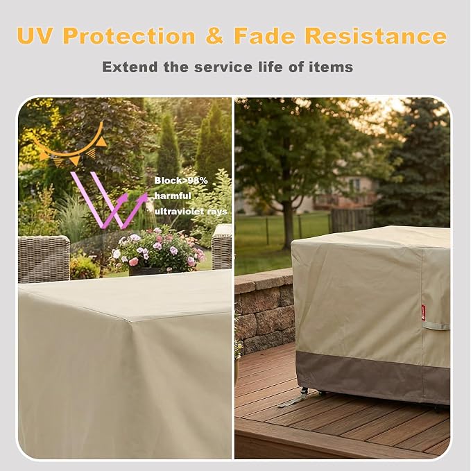 SheeChung Fire Pit Cover Rectangular 58"L x 28"W x 24"H,Waterproof 600D Heavy Duty Outdoor Fire Table Covers,56",57",58" Rectangular Cover Fits Propane Gas Fire Pit,Deck Box,Beige