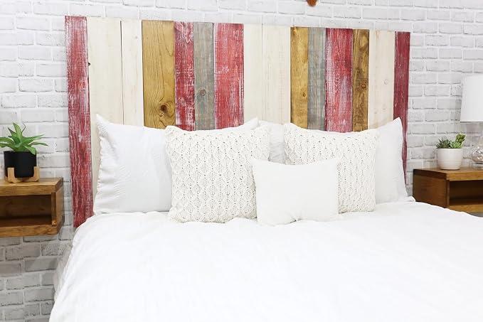 Barn Walls Country Mix Signature Design, Multicolored Solid Wood Headboard, Floating Panels, Wall Mount, Adjustable Height, California King Size