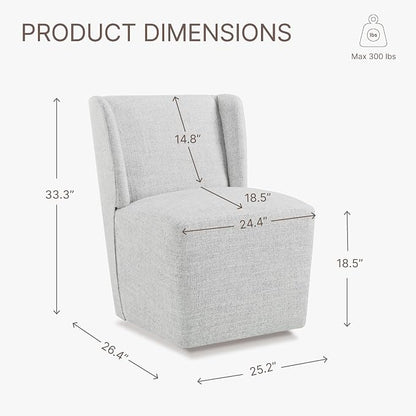 KISLOT Upholstered Dining Chairs Set of 4 with Casters, Wingback Modern Side Armless Deskchair with Rollers for Diningroom Bedroom Livingroom Reading Room, Pale Gray Fabric