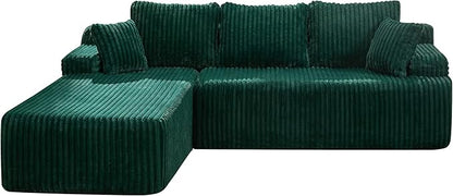 Hobestluk Boneless Couch Modular Sectional Sofa L-Shape Oversized Chaise | 108" Left Facing Chaise Green,Memory Foam,Removable Cover,Non-slip Bottom,No Assemble Required,Living Room Furniture