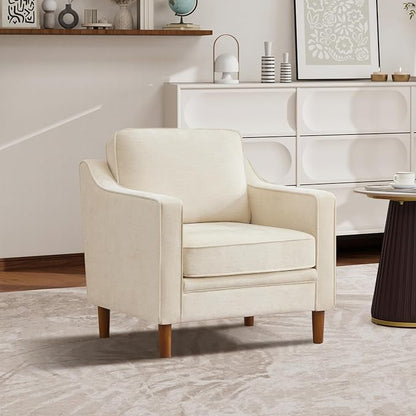 Kingfun Accent Chair, Living Room Chairs, Mid Century Reading Armchair, Chenille with Solid Wood Foot, Upholstered Modern Decor for Bedroom, Apartment