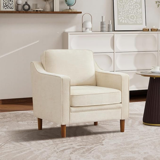 Kingfun Accent Chair, Living Room Chairs, Mid Century Reading Armchair, Chenille with Solid Wood Foot, Upholstered Modern Decor for Bedroom, Apartment