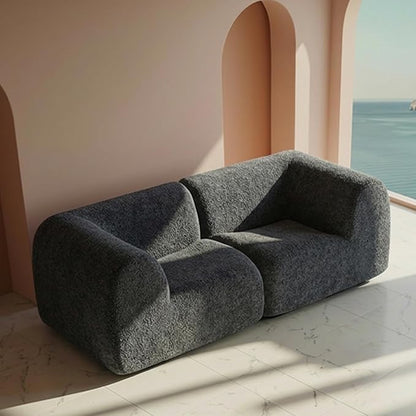 Curved Sectional Modular Couch with Chaise, Modern 76.38'' Boneless Sofa with Deep Seat, Sherpa Boucle Cloud Couch for Living Room, Cozy Teddy Loveseat Couches, No Assembly, Gray