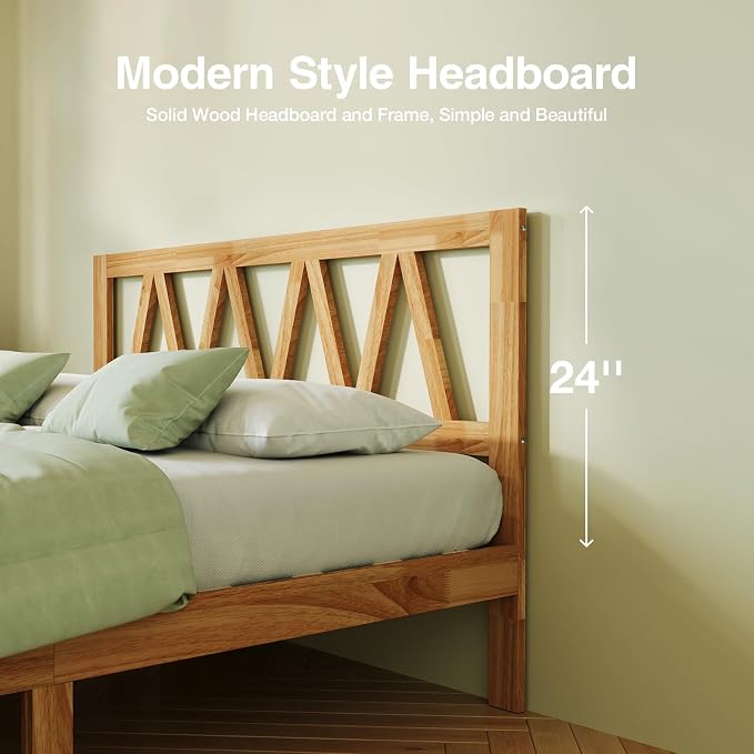 Novilla 12inch King Bed Frame Wooden King Bed Frame and Headboard, Solid Wood King Size Bed Frame with Headboard, No Box Spring Needed, Easy Assembly, Natural