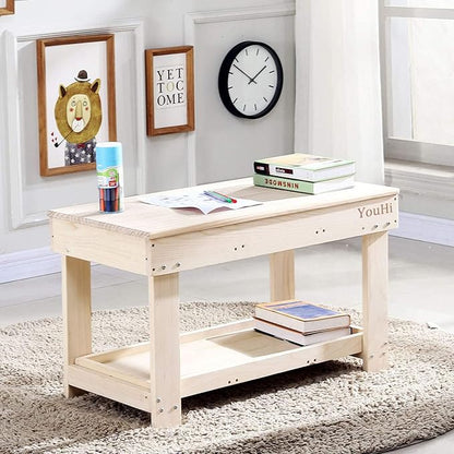 YouHi Kids Activity Table with Board and Storage for Bricks Activity Play Table (Wood Color)