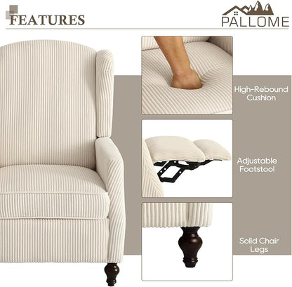 Upholstered Wingback Recliner Chair, Cozy Corduroy Manual Push Back Recliner for Living Room, Bedroom (2, Beige)