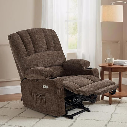 MCombo Power Lift Recliner Chair for Elderly, Lift Chair with Heat and Massage, USB &Type C Ports, Cup Holders, Fabric 7095 (Medium, Mocha)