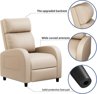 JUMMICO Recliner Chair Adjustable Home Theater Single Recliner Sofa Furniture with Thick Seat Cushion and Backrest Modern Living Room Recliners (Leather, Beige)