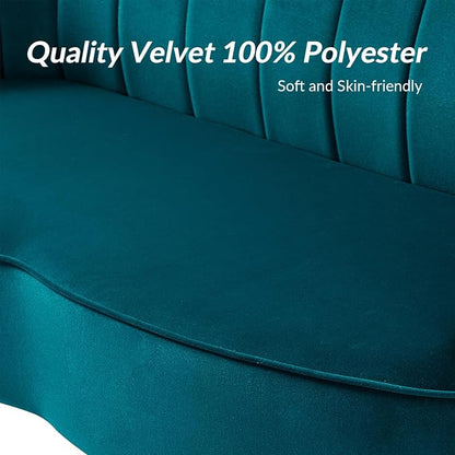 Velvet Upholstered Loveseat Sofa with Gold Metal Legs, Modern Comfy Small Love Seat with Flower Shaped Back, 2-Seater Sofa Accent Couch for Living Bedroom Leisure Areas