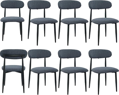 FREKEN Modern Upholstered Dining Chairs Set of 8, Mid-Century Metal Frame Linen Fabric Side Chair for Kitchen Dining Room, 350lbs Capacity, Grey