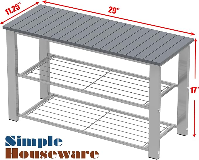 Simple Houseware Wood Top Shoe Storage Bench for Entryway, Grey
