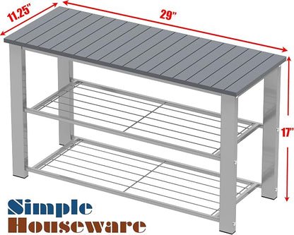 Simple Houseware Wood Top Shoe Storage Bench for Entryway, Grey