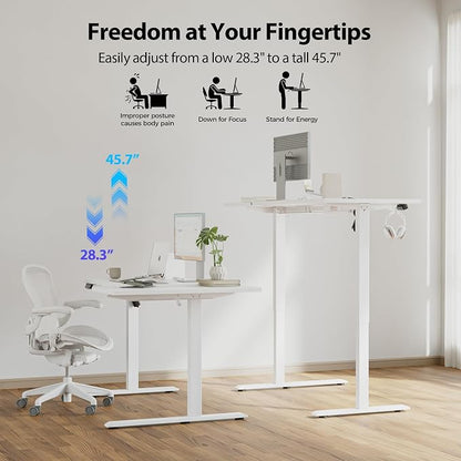 Agilestic Electric Standing Desk, Height Adjustable Desk, 59 x 35 Inch Sit Stand up for Work Office Home, L Shaped Ergonomic Rising Computer Table with Memory Preset, White