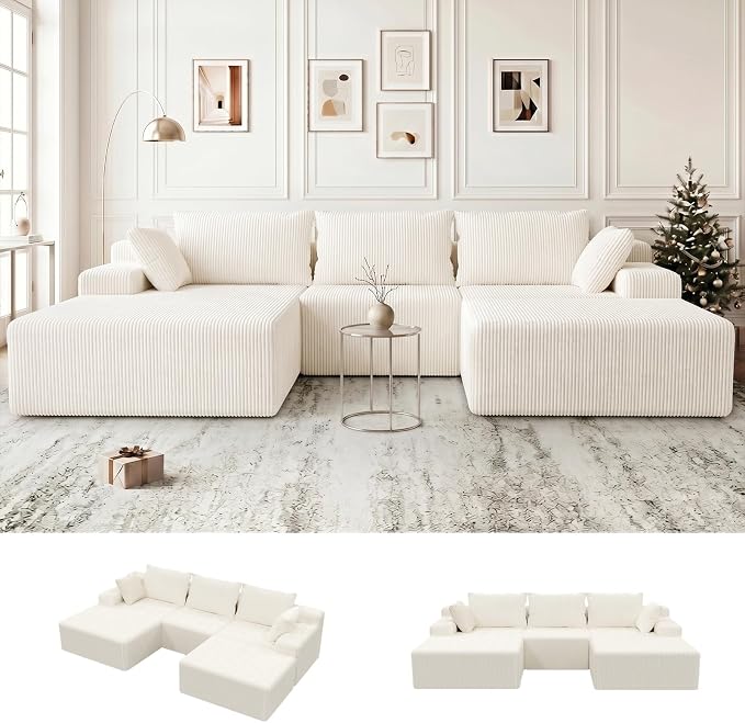Lifelink 108" Boneless Couch U-Shaped - Modular Sectional Couches for Living Room Cloud Sofa with Deep Seat High Back Removable Ottoman No Assembly Required