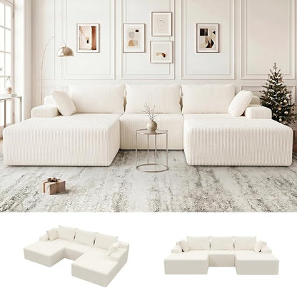 Lifelink 108" Boneless Couch U-Shaped - Modular Sectional Couches for Living Room Cloud Sofa with Deep Seat High Back Removable Ottoman No Assembly Required