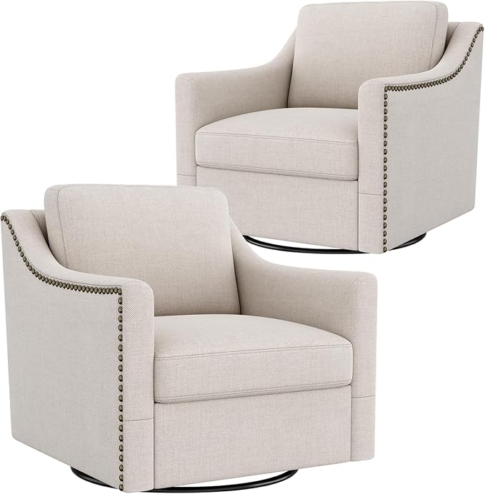 Swivel Accent Chair Set of 2，Armchair，Bronze Nail Decoration Comfy Living Room Chair,Single Sofa Chair，Reading Chairs,for Living Room Bedroom Reading Apartment (Cream, 2 Cream)