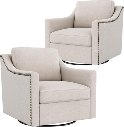 Swivel Accent Chair Set of 2，Armchair，Bronze Nail Decoration Comfy Living Room Chair,Single Sofa Chair，Reading Chairs,for Living Room Bedroom Reading Apartment (Cream, 2 Cream)