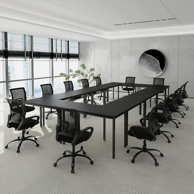 Bonzy Home Conference Table 9FT Office Computer Table for Meeting Room, Study Writing Printer Podcast Table for 8 People, Black, 2PCS, 110.2"x23.6"x29.5"