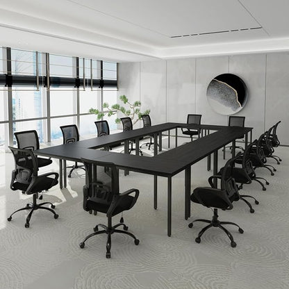 Bonzy Home Conference Table 9FT Office Computer Table for Meeting Room, Study Writing Printer Podcast Table for 8 People, Black, 2PCS, 110.2"x23.6"x29.5"