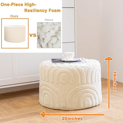 Asuprui Plush Fabric Ottoman Footrest – 20"x14" Soft Foam Pouf with Removable Cover Perfect for Living Room, Bedroom & Dorm(Linen)