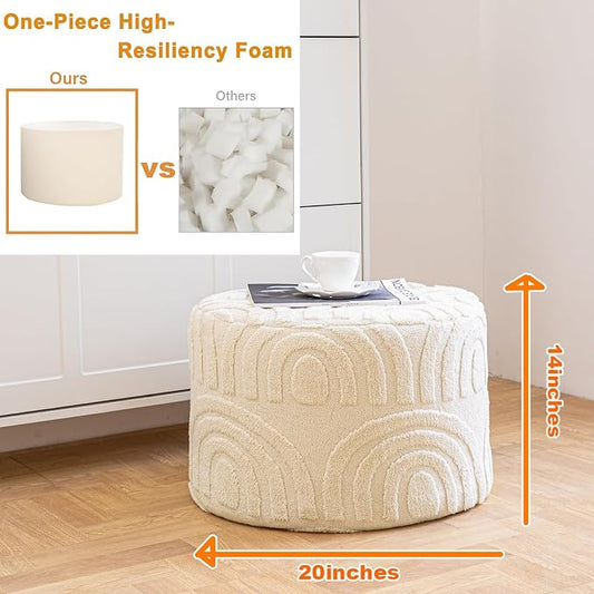 Asuprui Plush Fabric Ottoman Footrest – 20"x14" Soft Foam Pouf with Removable Cover Perfect for Living Room, Bedroom & Dorm(Linen)