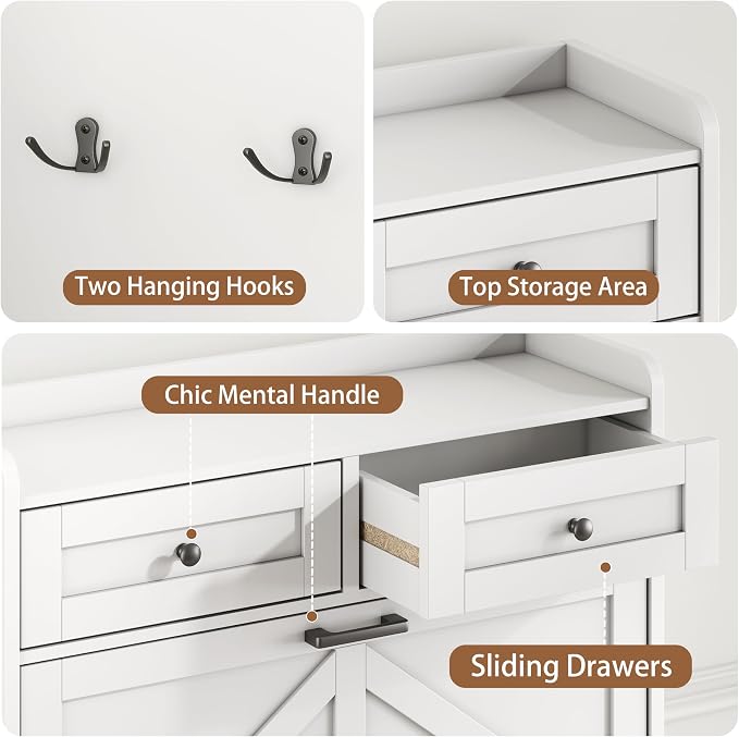 Shoe Cabinet with 3 Flip Drawers & 2 Top Drawers, 57" Tall Freestanding Narrow Wooden Shoe Storage Organizer for Entryway, Hidden Slim Shoe Rack for Front Door Entrance, Hallway, Living Room, White