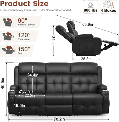 Loveseat Recliner, 3 Seater Massage Reclining Sofa Sets Heavy Weight Capacity, RV Loveseat Couch Clearance with Drop Down Table, Storage, Cup Holders, Wall Hugger Reclining Couch for Living Room
