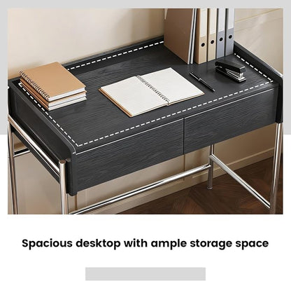 Home Office Computer Desk, Metal Frame Simple Dressing Vanity Table Without Mirror, Modern Minimalist Work Desk with 2 Drawers for Home Office, Bedroom and Living Room