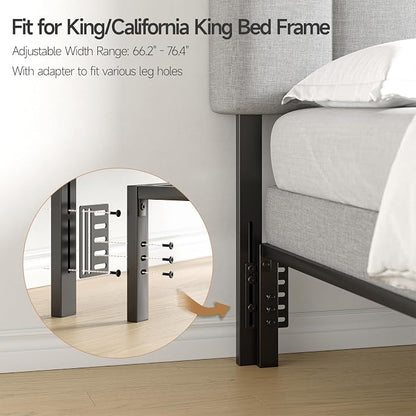 Adjustable Headboard for King/California King Size Bed Frame, Linen Fabric Bed Headboard with Storage & RGB LED Light in Modern Vertical Channel Design, Light Grey