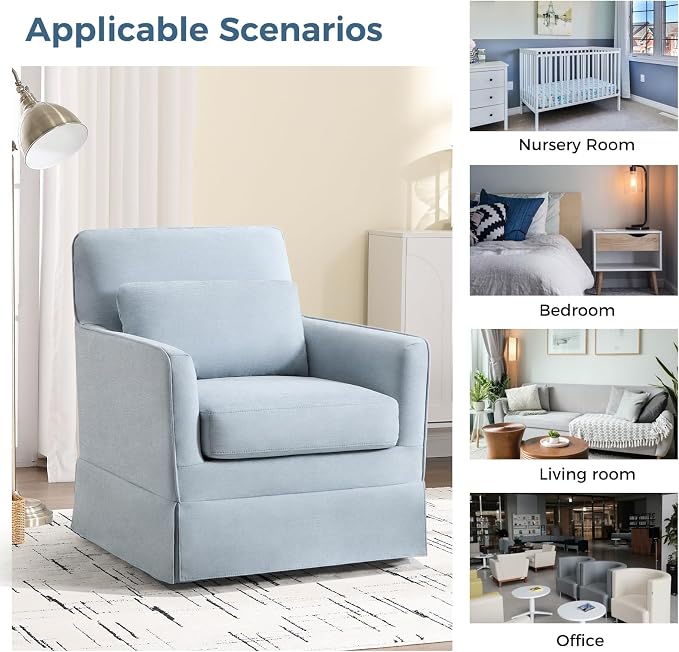 INZOY Swivel Accent Chair, Mid Century Modern Chair, Comfy Swivel Barrel Reading Chair, Upholstered Square Chair for Living Room Bedroom Small Spaces, Sky Blue
