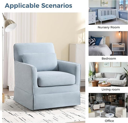 INZOY Swivel Accent Chair, Mid Century Modern Chair, Comfy Swivel Barrel Reading Chair, Upholstered Square Chair for Living Room Bedroom Small Spaces, Sky Blue