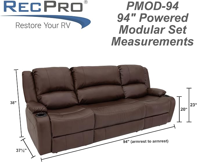 RecPro Charles 94" Powered Triple RV Wall Hugger Recliner | Drop Down Console | RV Furniture with Upgraded 2023 Fabric (Mahogany)