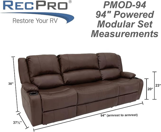 RecPro Charles 94" Powered Triple RV Wall Hugger Recliner | Drop Down Console | RV Furniture with Upgraded 2023 Fabric (Mahogany)