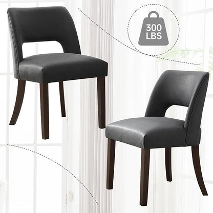 VKNOW Modern Dining Chairs Set of 4 with Rubberwood Legs, Black | Faux Leather, Curved Back, For family, Kitchen Dining Room Restaurant Reception Room, No wobble, 80% pre-installed