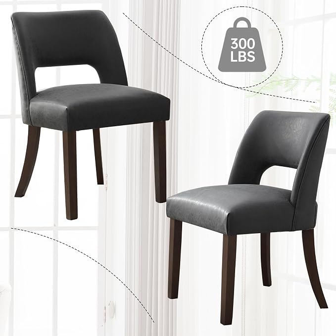 VKNOW Modern Dining Chairs Set of 6 with Rubberwood Legs, Black | Faux Leather, Curved Back, For family, Kitchen Dining Room Restaurant Reception Room, No wobble, 80% pre-installed