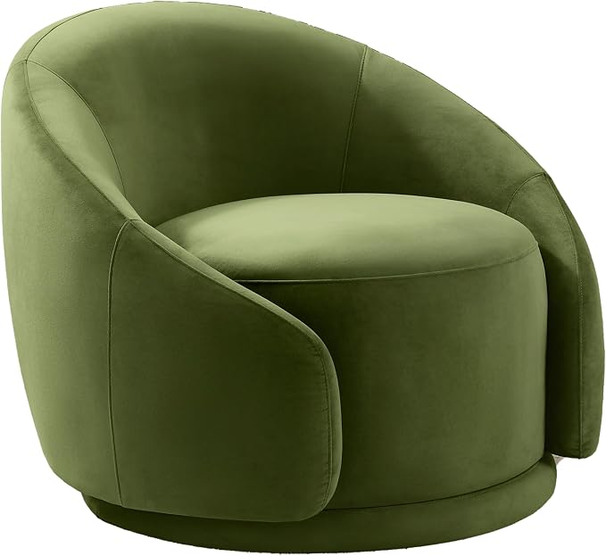 VANOMi Swivel Accent Chairs for Living Room, 34" Swivel Barrel Chair Oversized Armchairs Modern Velvet Reading Chairs for Bedroom, Corner, Apartment, Olive Green