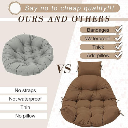 Tudomro Brown Waterproof Egg Chair Cushion with Pillow Filling 2.58 kg Replacement Rocking Wicker Chair Cushion 48" x 32" High Back Hanging Swing Hammock Pad Thicken for Outdoor Patio Garden