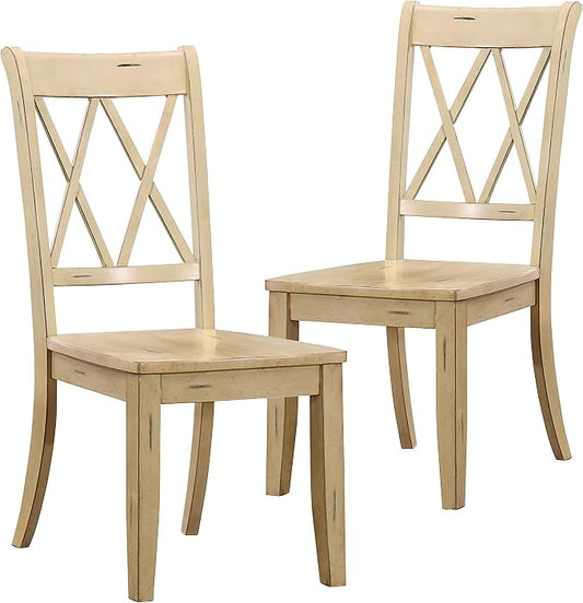Lexicon Janina Dining Room Chairs Set of 2, Modern Farmhouse Dining Chairs Set of 2, Solid Wood, X Cross Back, for Traditional Modern Ranch Style Kitchen, Armless, Easy Assembly, Buttermilk