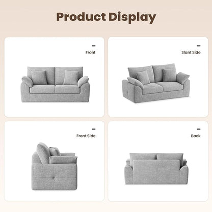 75.6" Boneless Loveseat Sofa, Polyester Fabric 2-Seater Couch with 4 Pillows, No Assembly Required, Soft High Density Foam Cushion, Rectangular Track Arm Sofa for Living Room Bedroom Apartment (Grey)