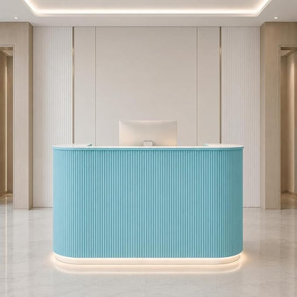 Modern Reception Desk, Reception Desk with Counter for Office and Salon | Power Outlet Lockable Cabinet Keyboard Tray Privacy Panel Cable Grommet Open Storage Storage Cabinet